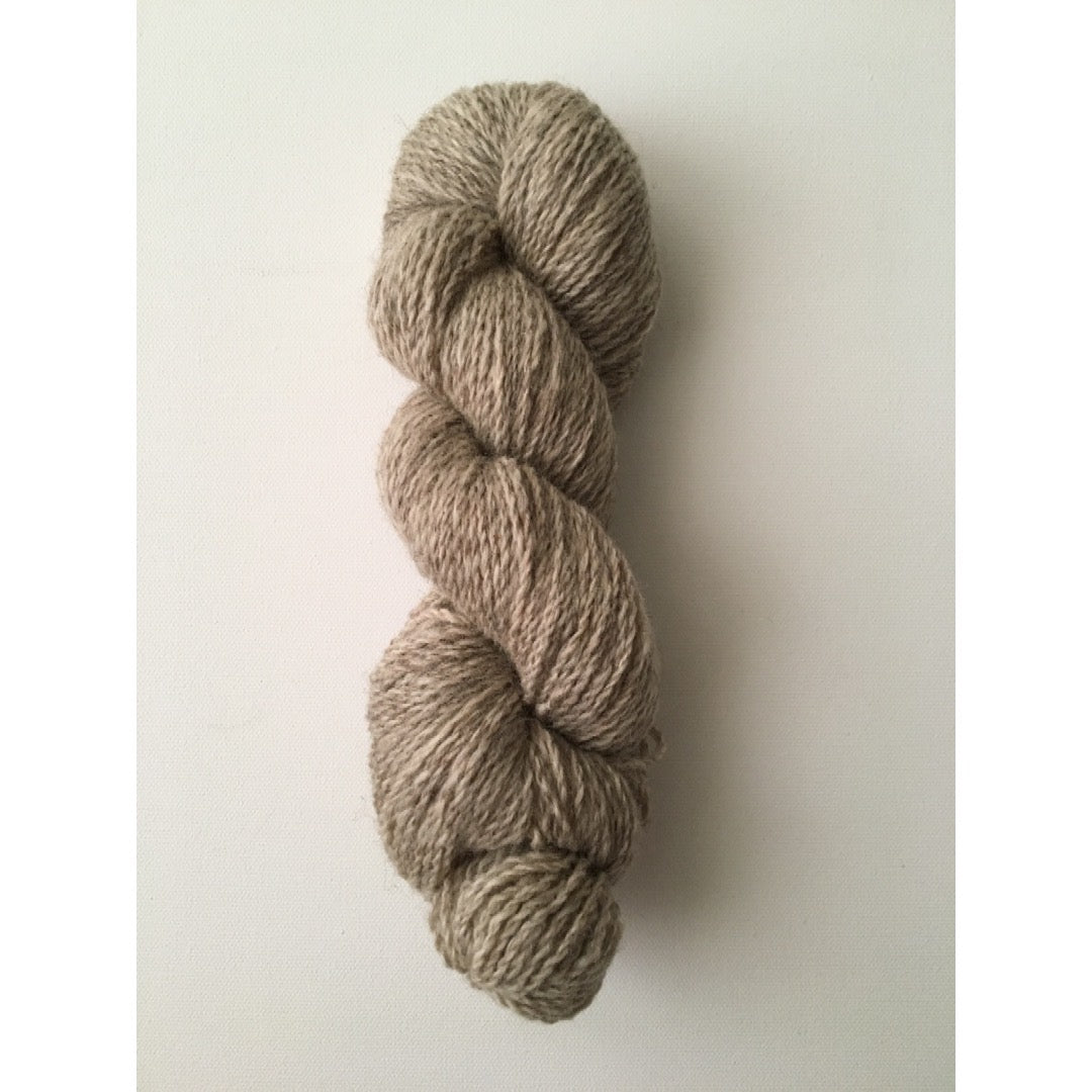 One hank of undyed very light brown with grey undertones worsted weight wool yarn