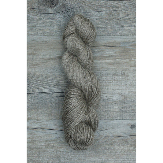 One hank of shiny dark grey mohair DK yarn