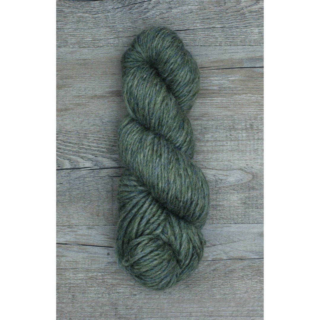 One hank of Romney Bulky yarn in Verdite colorway.