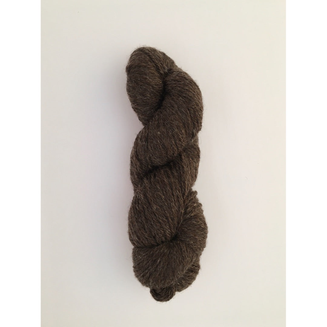 One hank of deep dark brown Romo worsted yarn