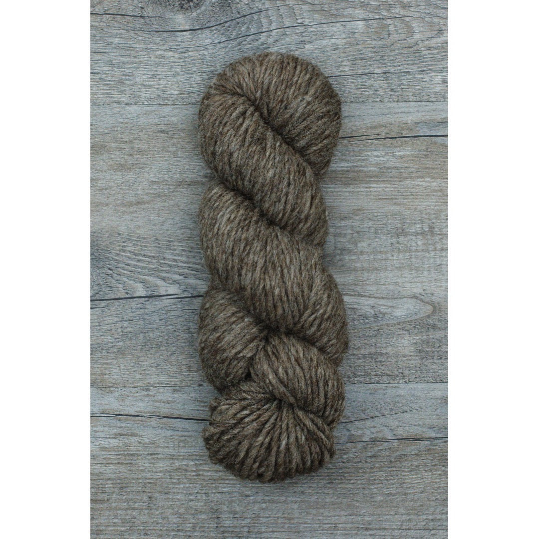 One hank of Roram buky yarn, medium brown with grey undertones