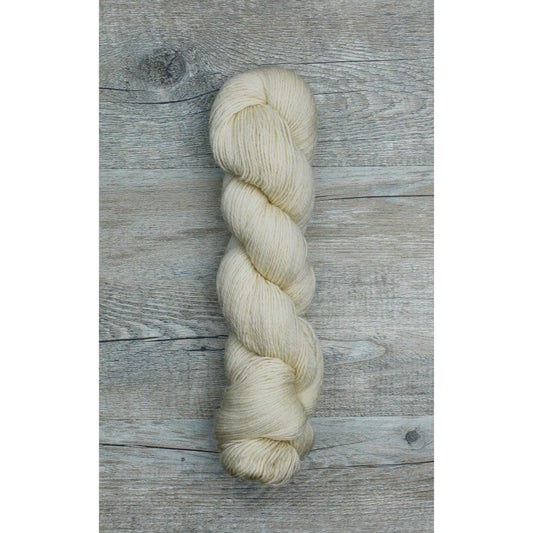 One hank soft-white coloured Wool and Mohair fingering yarn